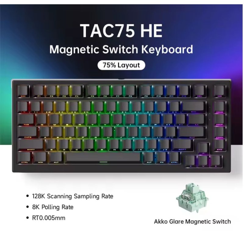 Akko TAC75 HE - Teclado Magnético com Fio - Digitação Confortável