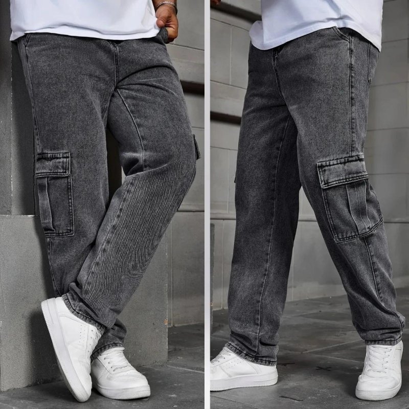 Calça Jeans Cargo Masculina Streetwear Preta Mescla 34 Ao 44