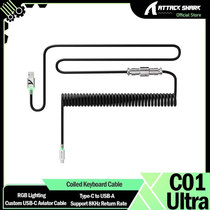 Cabo Coiled ATTACK SHARK C01 Ultra RGB USB-C para USB-A