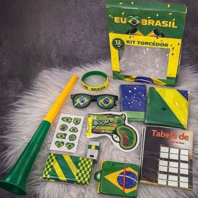 Kit Torcedor Brasil Acessórios Copa do Mundo 12 Itens