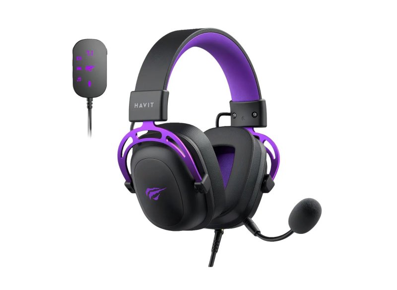 Headset Gamer Havit H2002c+u USB P2 Drivers 53mm, Preto e Roxo