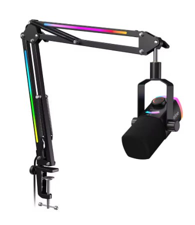 FIFINE Kit de Microfone para Jogos com Braço RGB e Armadura, Conjunto de Microfone Dinâmico XLR/USB