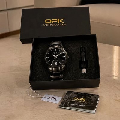 Opk Relógio Masculino Preto Aço Quartzo À Prova D'água 8105