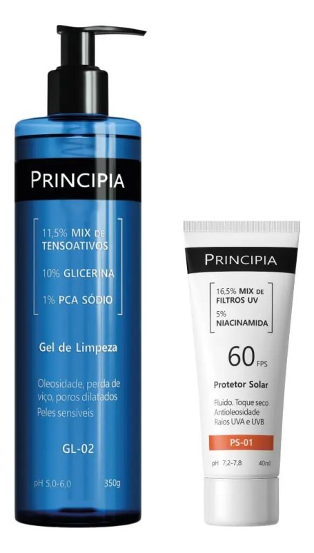 Principia Kit Gel Limpeza GL-02 + Protetor Solar FPS 60 Dia/Noite