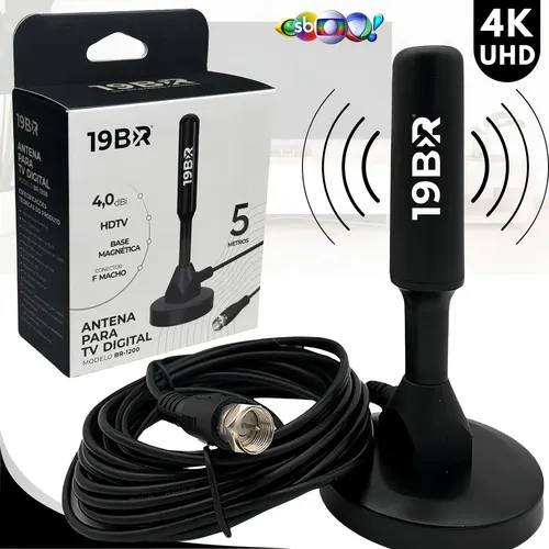 Antena Digital 4k Hd Interna Externa Para Tv Samsung LG Smart Led Lcd 3d Uhf Cabo Longo Com Base Magnética