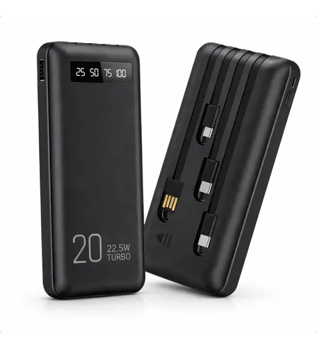 Power Bank 20000mAh Carregador Portátil Turbo Rápido 22.5W Display Digital Preto