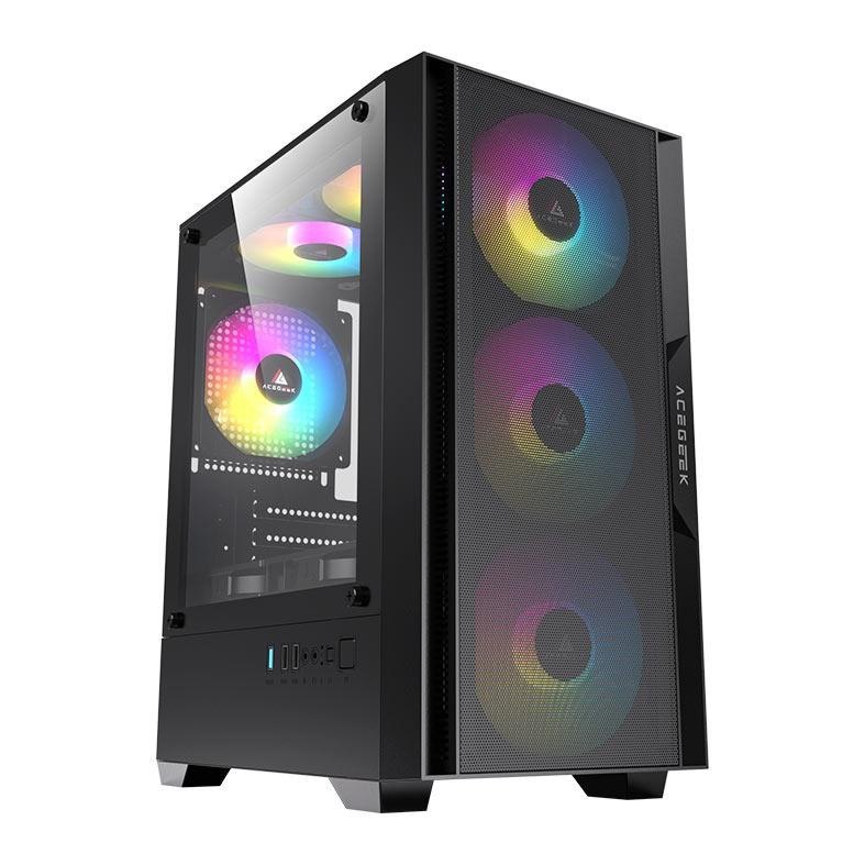 Gabinete Gamer Acegeek Stratus Mesh Mid-Tower Lateral de Vidro Preto AG-STRATUS-MESH-BK