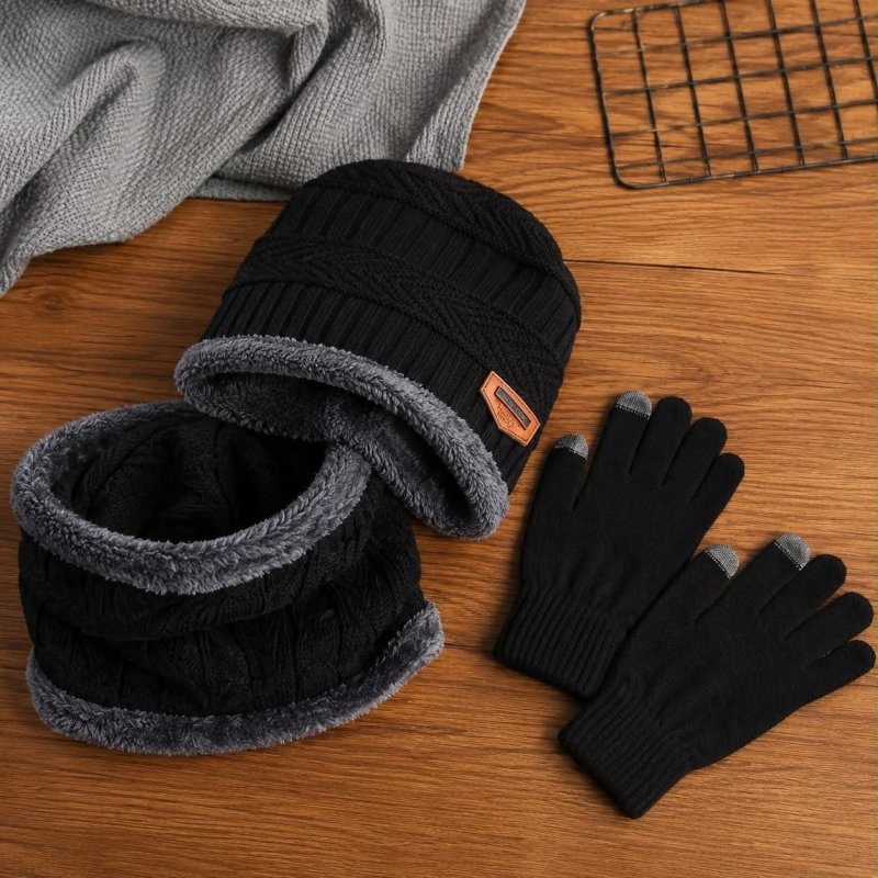 Kit Touca Gorro + Cachecol Echarpe Lã + Luva Touch Celular