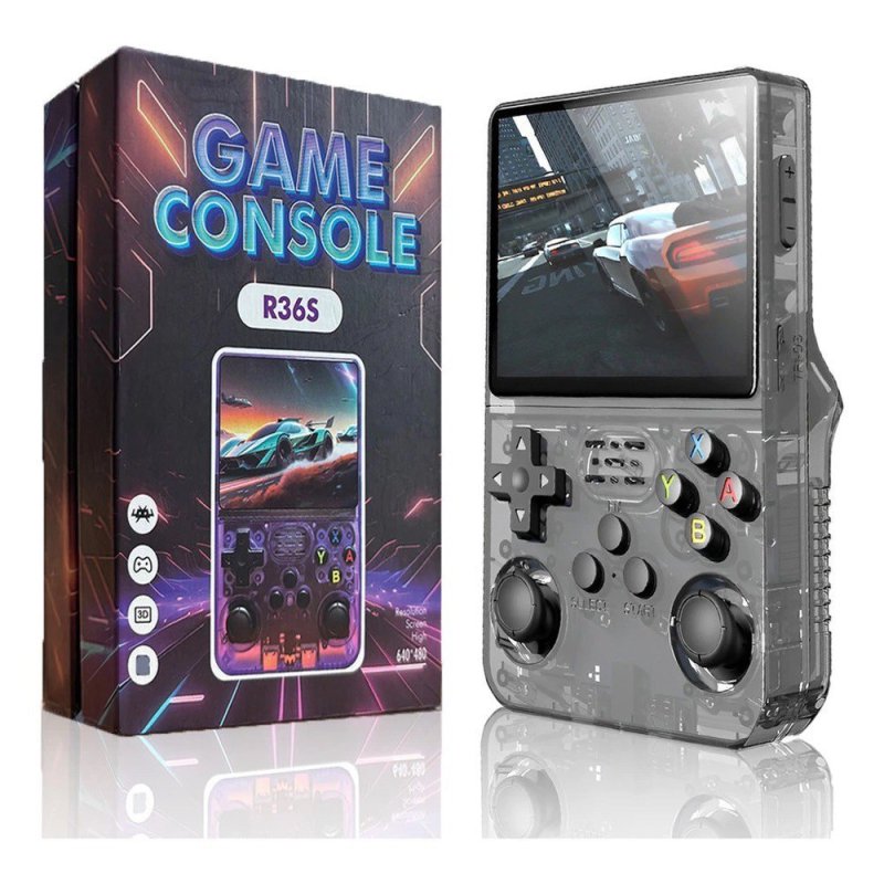 Console Portátil R36S com mais de 15.000 Jogos, 64GB, Linux, Tela IPS 3.5 Polegadas