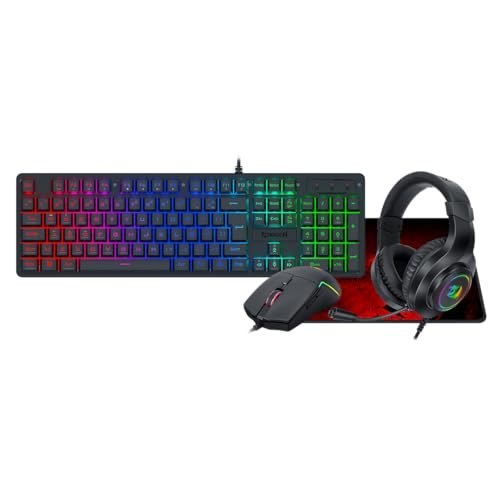 Kit Gamer Redragon Gaming Essentials S166 RGB 4-em-1 Teclado Membrana, Mouse, Mousepad e Headset