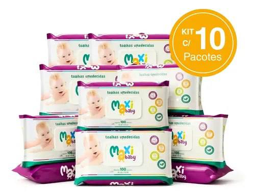 Kit 10 Toalhas Umedecida Hipoalergênico 100un Cada Maxi Baby