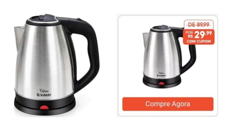 Chaleira Elétrica Inox 1,8L Desligamento Automático 1000W Sumay