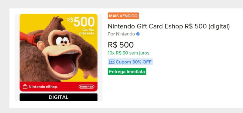 Nintendo Gift Card eShop R$ 500 (Digital)