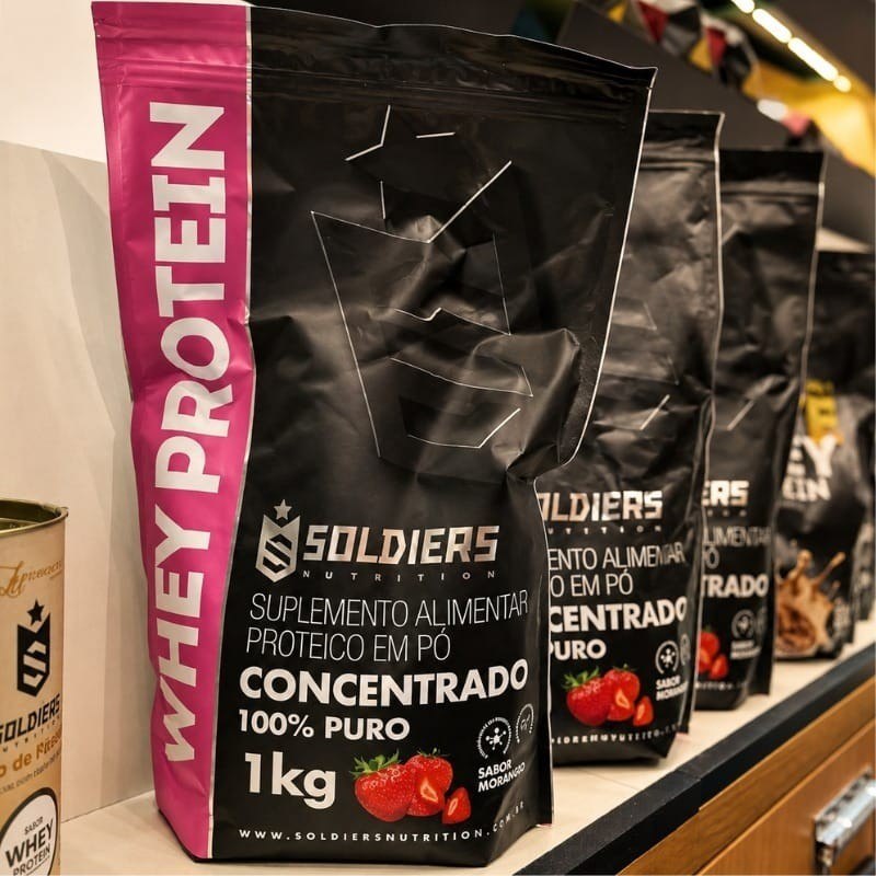 Whey Protein Concentrado 1Kg Sabor Morango Soldiers Nutrition