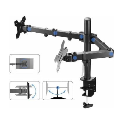 Suporte 2 Monitor Tv Aço Mesa Articulad Vesa Ajuste Promoção Black