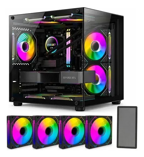 Gabinete Gamer Hayom Aquário Com 4 Cooler Fan Led Rgb Preto