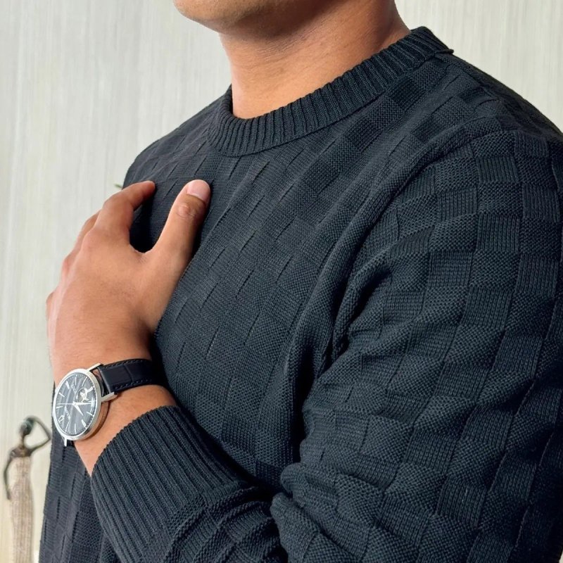 Blusa De Frio Masculina Trico Suéter Lã Gola Careca Xadrez