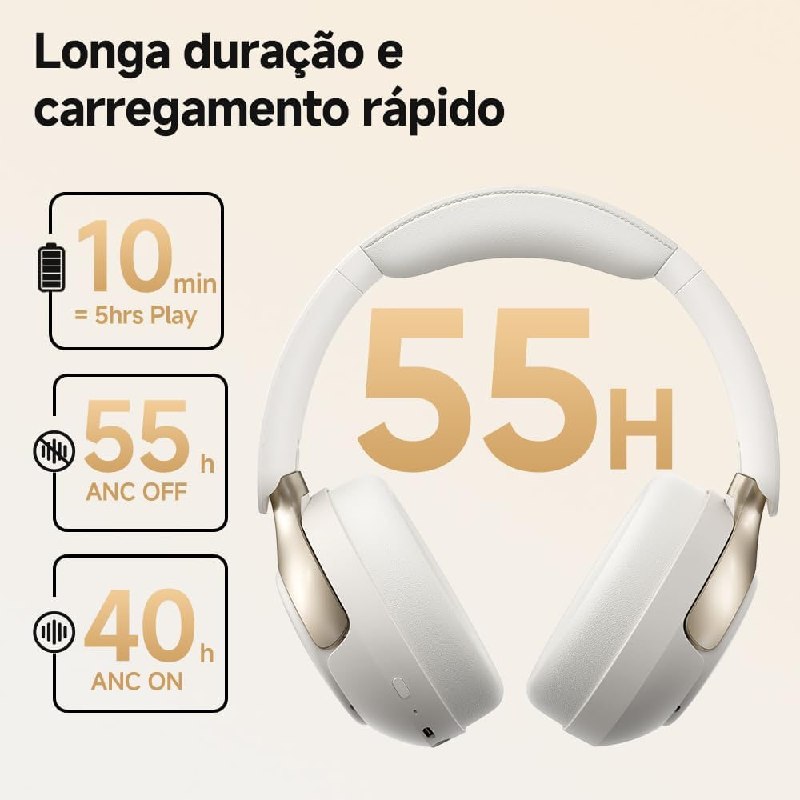QCY H3 Pro ANC - Cancelamento 50dB - LDAC - 55h Bateria - Branco