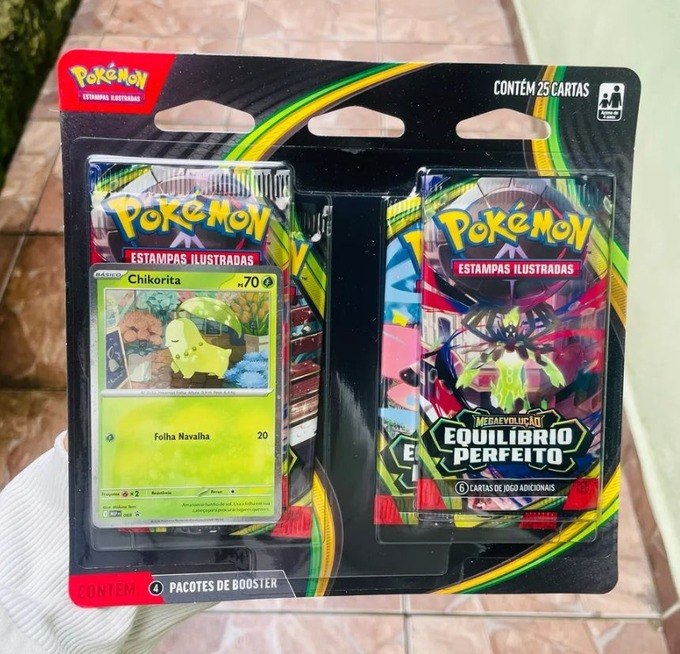 Blister Quádruplo Pokémon Chikorita Megaevolução Equilíbrio Perfeito ME03 Copag + Frete Grátis