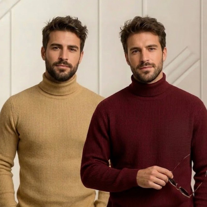 Kit 2 Blusa Cacharrel Masculino Gola Alta Canelado Camisas Bege + Bordô G