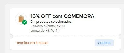 CUPOM: COMEMORA - 10% OFF nas compras acima de R$99,00