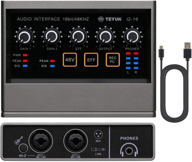 Q-16 Interface de audio, placa de som profissional de canal USB 2.0 DC 5V de alta velocidade