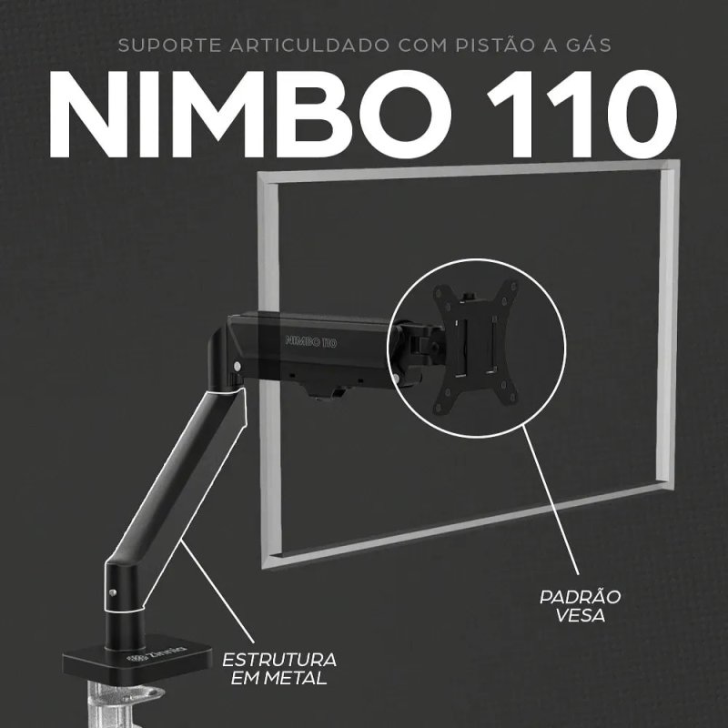 Suporte Articulado Para Monitor 13 a 32 Pistão a Gás Ajustável Zinnia Nimbo 110