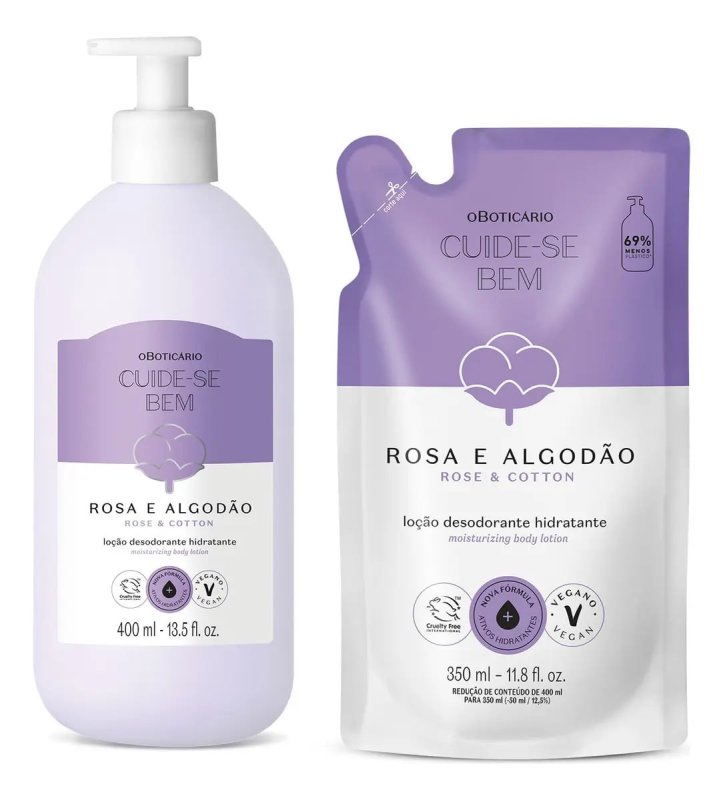 Cuide-se Bem Rosa & Algodão Loção Hidratante Corporal 400ml + Refil