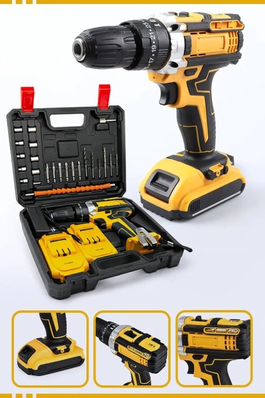 Furadeira Parafusadeira Com 2 Baterias Recarregáveis Maleta Mandril 10mm Torque 32n.m 0-400/0-1400 Rpm Velocidade Amarelo 127/220v