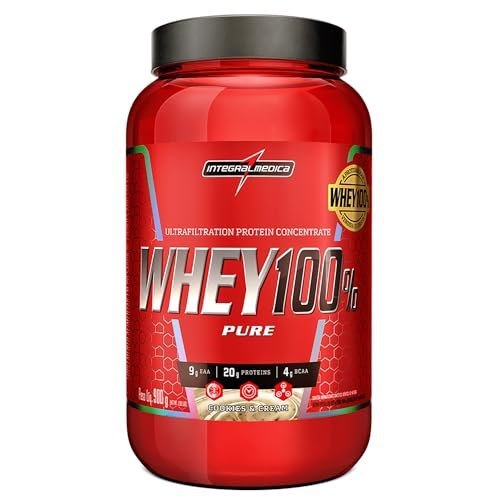 Integralmédica - Whey Protein Concentrado Cookies and Cream 100% Pure - 21g de Proteína por Scoop, Suplementação Alimentar Pós-Treino, Fórmula Enriquecida com BCAAs - Pote 900g