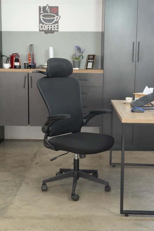 Cadeira de escritório ergonômica com estofado de mesh (Preto)
