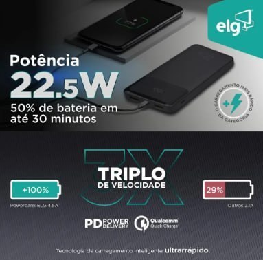 Power Bank Carregador Portátil 10.200mah Turbo Preto ELG