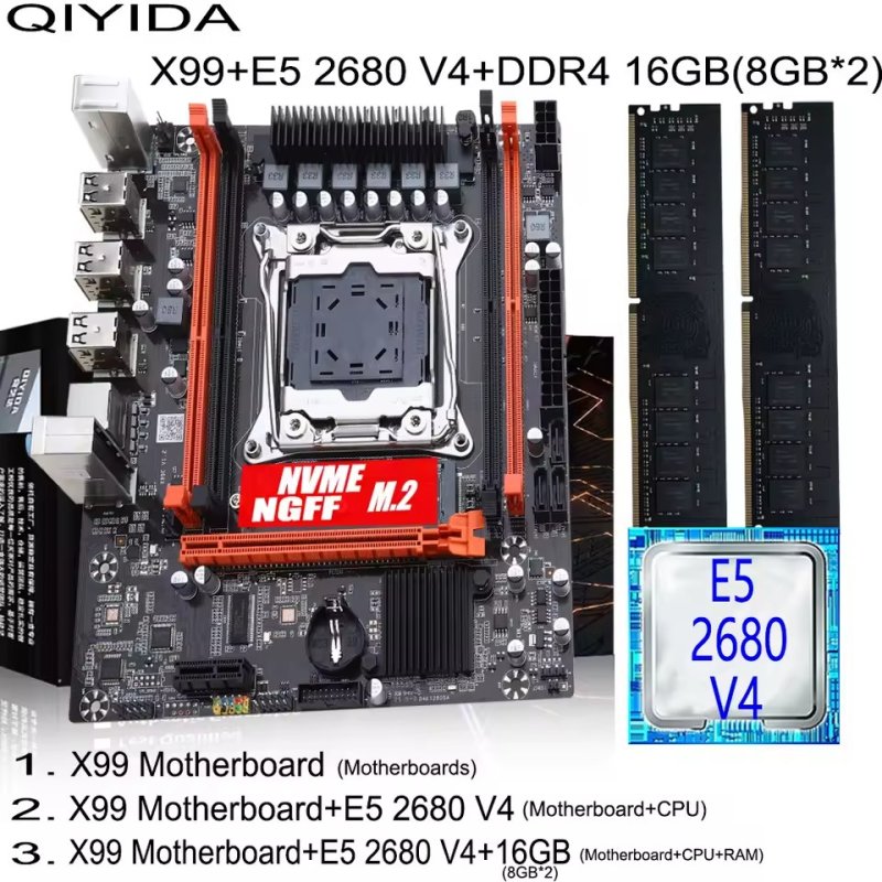Kit Placa Mãe x99 Xeon Qiyida + e5 2680v4
