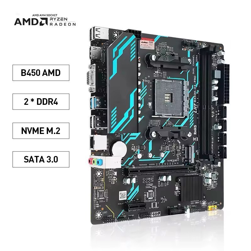 B450m D4 PRO Jieshuo Placa Mãe AM4 DDR4 Black