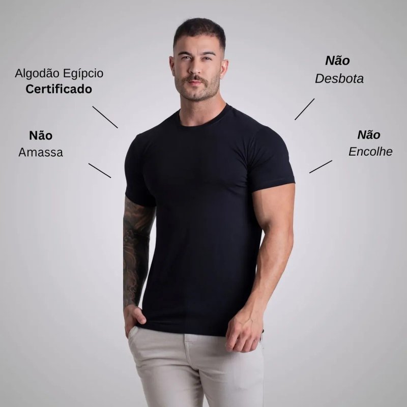 Camiseta Algodão Egípcio Original C/ Elastano Lisa Masculina