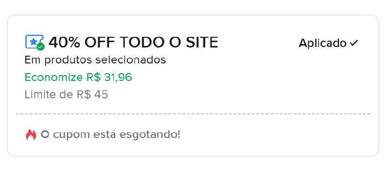 Cupom de 40% OFF em compras acima de R$39