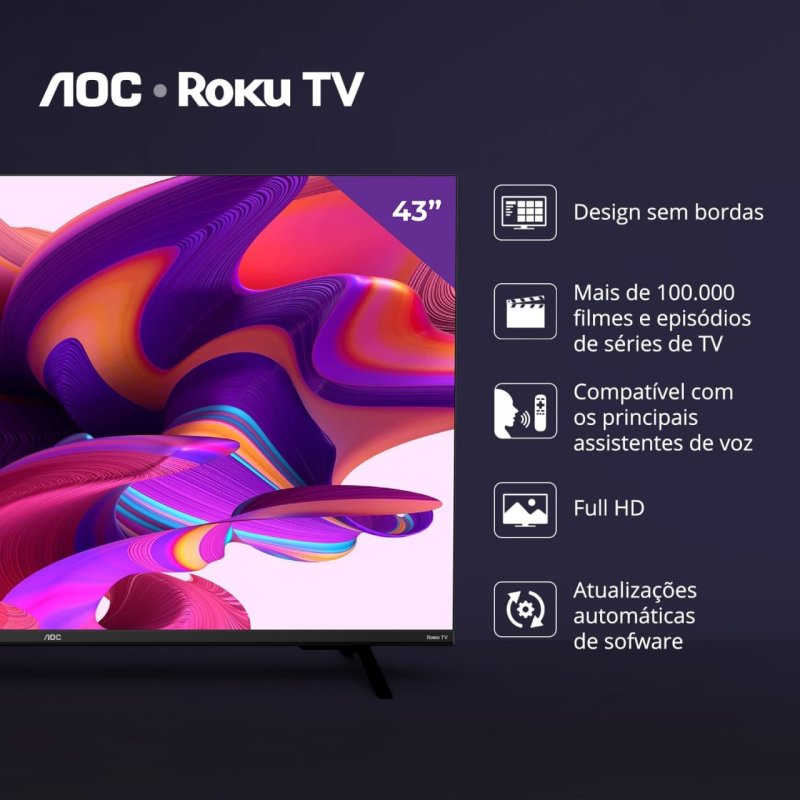 AOC 43S5135/78G 43" Full HD - Design sem Bordas, WiFi, Conversor Digital