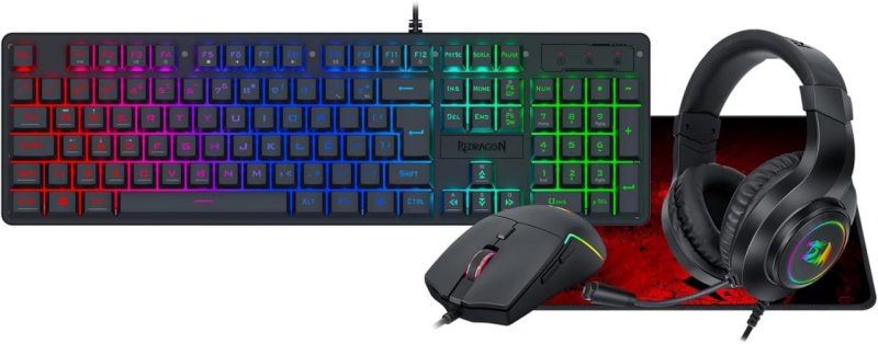 Redragon Gaming Essentials S166 RGB 4-em-1 Teclado Membrana Mouse Mousepad Headset