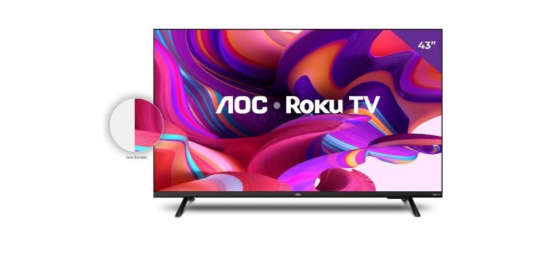 AOC 43S5135/78G - Smart TV LED 43" Full HD, Design sem bordas, Wifi, Conversor Digital, USB, HDMI