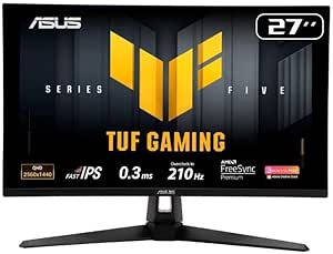 Monitor Gamer Asus Tuf 27", Qhd, 210hz, 0.3ms, Ips, G-sync Comp, Freesync Premium, Ajuste de ângulo, Som Integrado - Vg27aq5a
