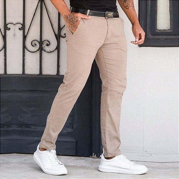 Calça Sarja Social Masculina Esporte Fino Com Elastano