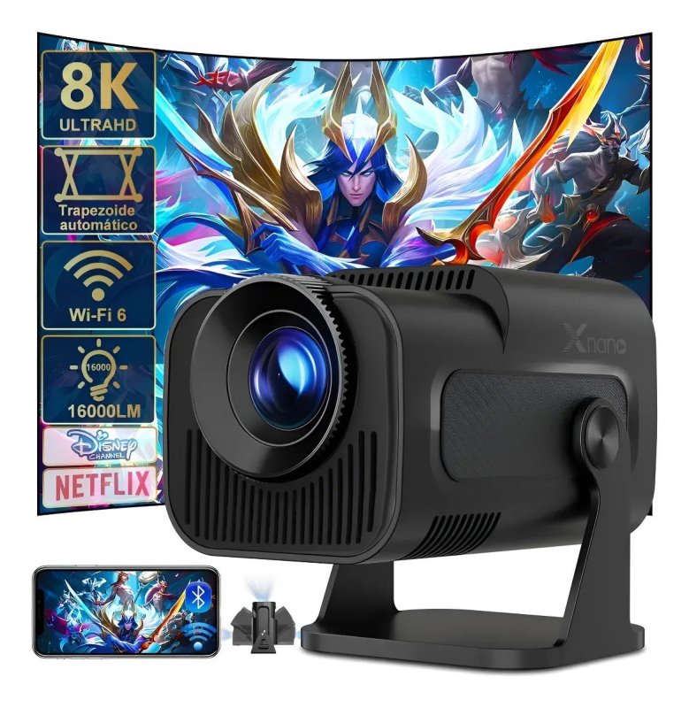 Projetor Profissional 8K Wi-Fi Android 11BT 1600lm Full HD