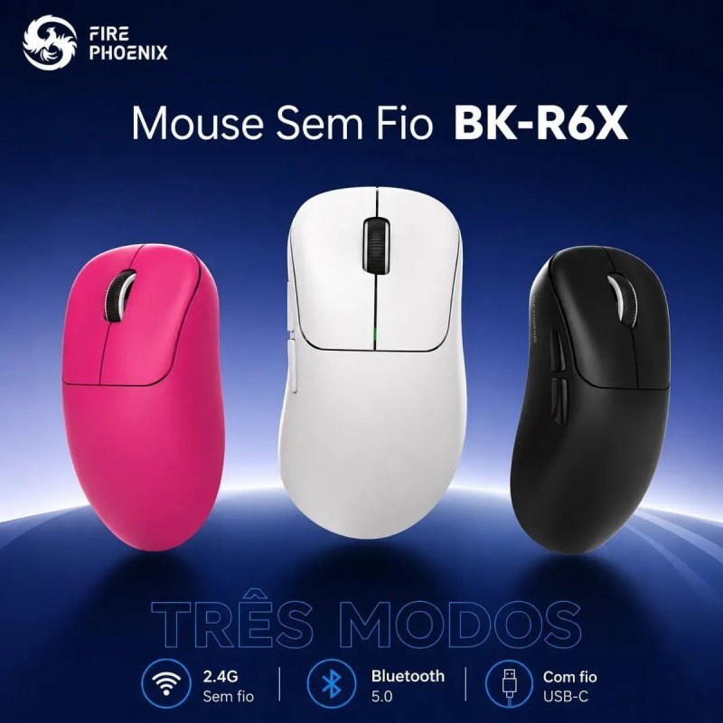 Mouse Gamer Sem Fio Tri Mode Bluetooth 18000dpi Paw3311 500 mAh Fire Phoenix Bk-r6x