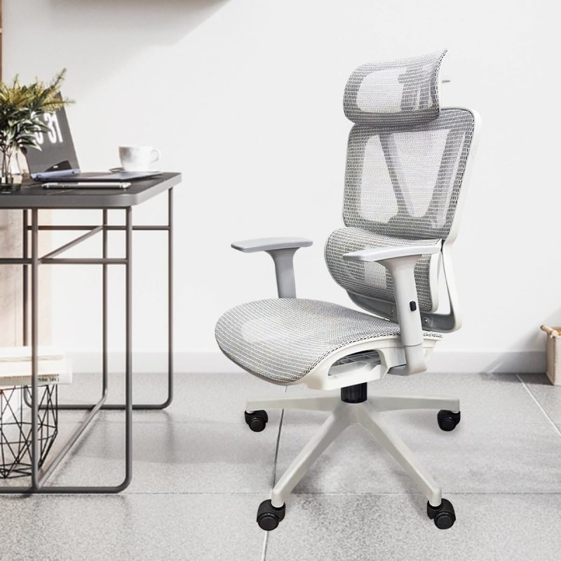 Cadeira de Escritório Ergonômica Python Fly em Malha - Lombar Integrada Fixa, Assento Arejado, Braços 3D, 150kg - cinza