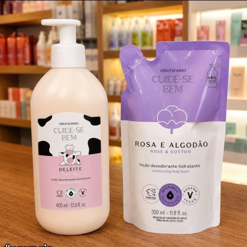 Combo Cuide-se Bem: Loção Corporal Deleite 400ml + Refil Rosa E Algodão