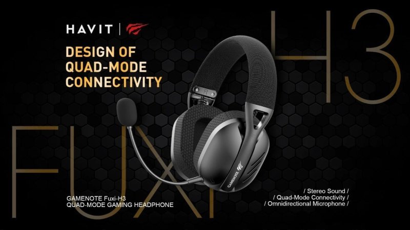 Havit Fone de Ouvido Headset Gamer Fuxi-H3 Black Com Fio e Sem Fio, Wireless 2,4GHz, Bluetooth, Cabo USB-C