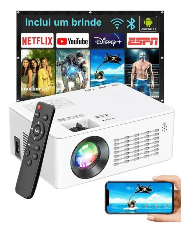 Projetor Profissional Android 4K Portátil 5G WiFi Full HD