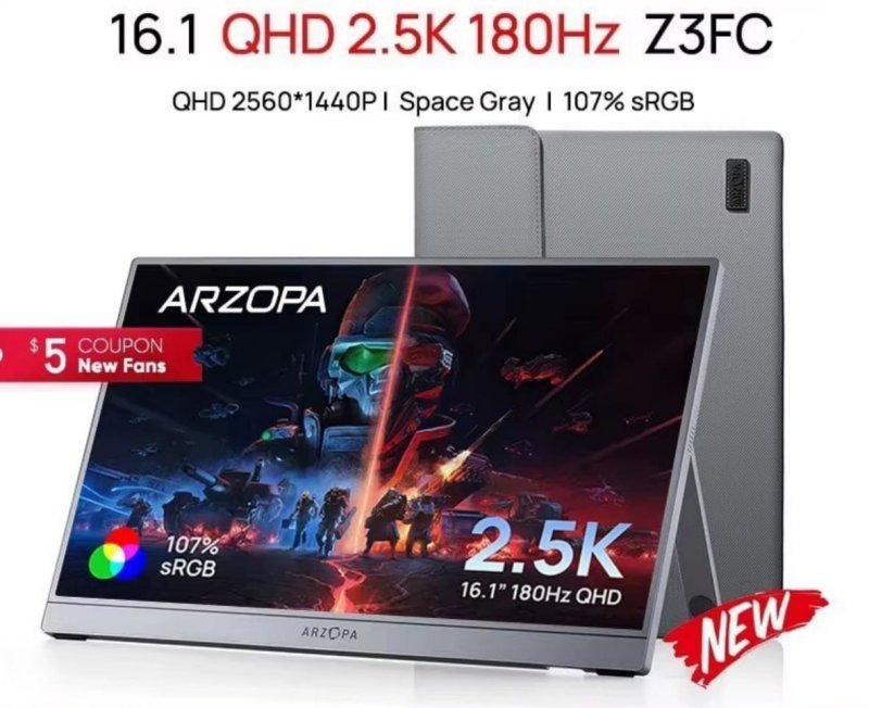 Monitor Portátil Arzopa 16.1' 2.5K 180Hz IPS