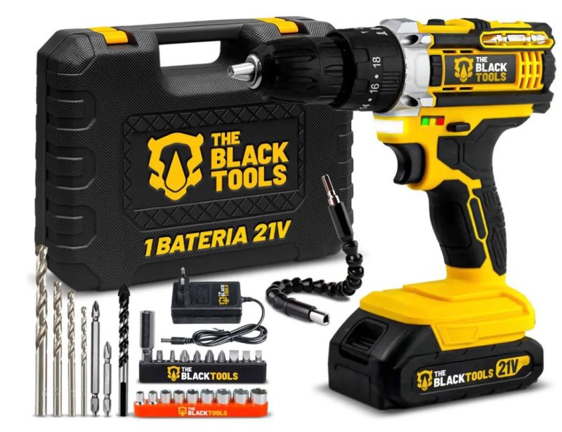 Parafusadeira e Furadeira Impacto The Black Tools 21v maleta