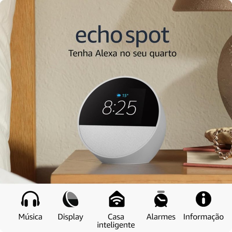 Echo Spot com Alexa - Despertador Inteligente - Som Vibrante - Branco